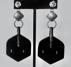 Pair of Antique Runway Bakelite Earrings Original Cape Clasps With Sterling Tops