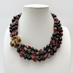Vintage Monet Glass Stone Cabochon Clasp Multi Strand Resin Beaded Necklace