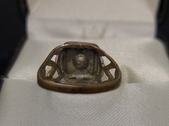 Vintage Cowen Gold Tone Blue Clear Glass Stone Ring Size 5.5-6