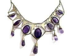 ANTIQUE VICTORIAN STERLING SILVER GILT LARGE AMETHYSTS NECKLACE CHOCKER