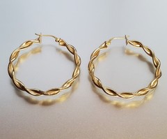 VTG 925 FAS Hoop Earrings 1.25in Sterling Silver 5g Gold Vermeil Twisted Round