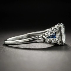 Art Deco Style Emerald Cut Lab Created Diamond Sapphire 14K White Gold FN Ring