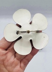 Vtg Gray Black Enamel 5 Petals Flower Large Brooch Pin #23