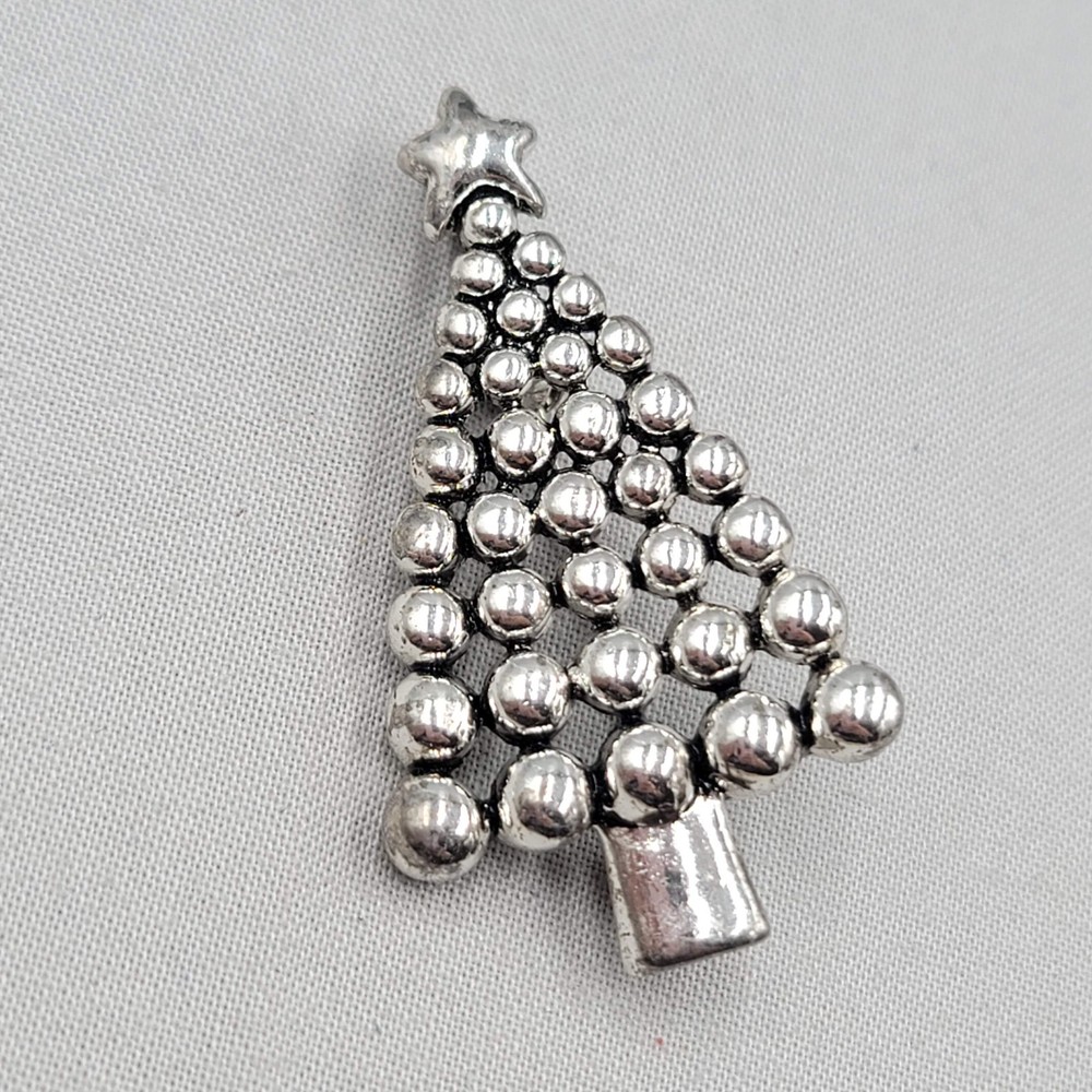 Vintage Christmas Tree Pendant Brooch Silver tone Modernist 2″