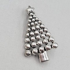 Vintage Christmas Tree Pendant Brooch Silver tone Modernist 2″