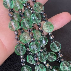 Vintage Green Glass Faceted 3 Strand Necklace w/ Matching Pair Drop Earrings Set