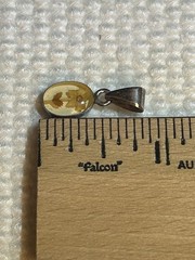 Vintage 925 Sterling Silver Flower Acrylic Resin Oval Pendant Very Dainty