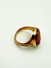 Antique 14Kt Solid Yellow Gold Heavy Carnelian Cameo Bearded Man Ring 10g S11
