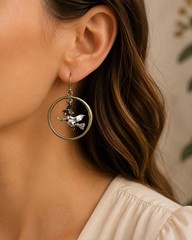 Avon 2008 Flying Witch Earrings Halloween Dangle Gold Tone Hoop Vintage Costume