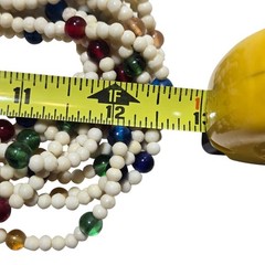 Vintage Multi Strand Beaded Necklace White Green Yellow Red Blue Retro Jewelry