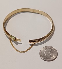 Jtv Yellow Gold Over Sterling Silver Diamond Cut Hinged Bangle… 7 Inches…