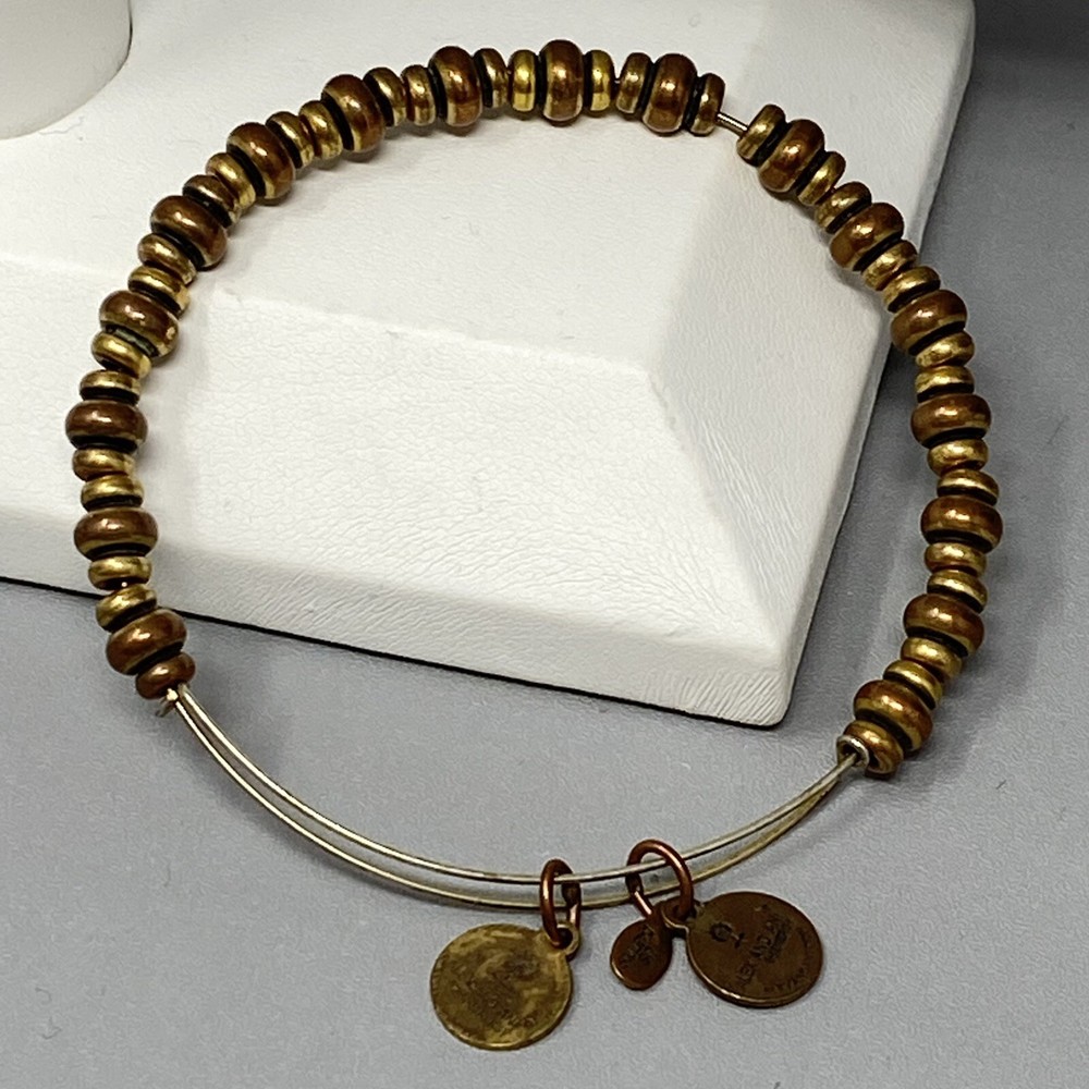 Alex & Ani Bracelet Gold/Copper Tone Adjustable Slide Beads Stackable 7.25+
