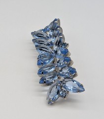 Blue Navette Rhinestone Bar Brooch And Clip On Earrings Open Back