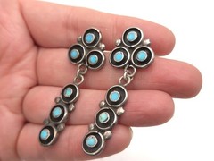 Vintage ZUNI Sterling Old Pawn Turquoise Snake Eye Petit Point Native Earrings
