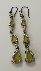Vintage Estate signed Monet Peridot Green Faceted Blue Glass Drop Earrings.