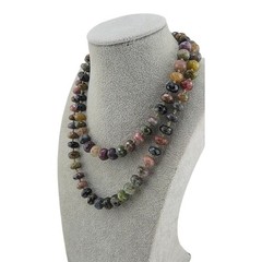 32″ Genuine Multi Tourmaline Faceted Hand Knotted Gemstone Necklace 925