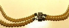 Antique1940s Champagne Ivory Pearl Necklace Bridal Two Strand STERLING Sil Clasp