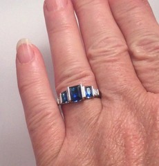 Vintage Jewellery Gold Ring with Blue and White Sapphires Antique Deco Jewelry