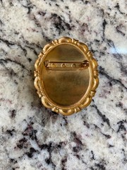 Vintage Cameo Brooch Gold Tone Oval Lady Portrait Pin Victorian Revival Style