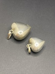 Vintage Silver Metal Puffy Heart Angel Caller Bell Pendant Lot Of 2 Sizes