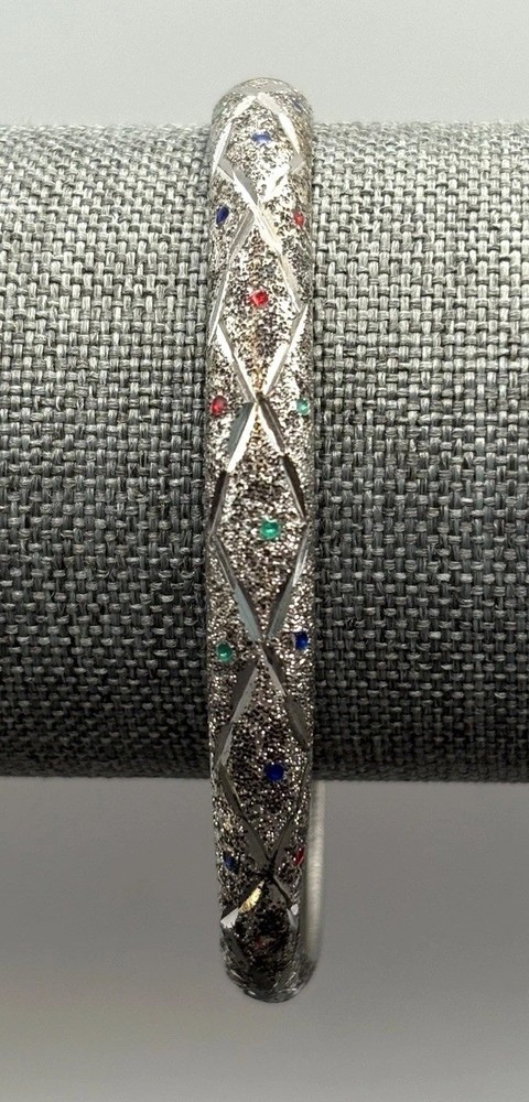 Avon Sterling Silver 925 Bangle Bracelet Multi-Color Enamel Textured Design READ