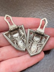 Antique Vintage Silver Plated Pot Metal & Pave Crystal/Rhinestone Dress Clips