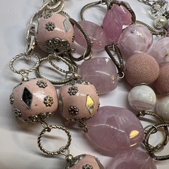 Vintage Glass/Acrylic/faux Peal/ metal Beaded Silver Tone Chain 30”Necklace