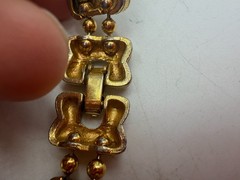 Vintage Bracelet Victorian Slide Charm Blue Bead Goldtone 6.5 inches