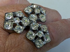 Austria Vintage Silver Tone Crown Prong Set Crystal Rhinestone Star Brooch 1.5″