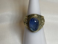 Vintage 925 Nepal Sterling Silver Blue Kyanite Moonstone Spiral Ring Sz 7