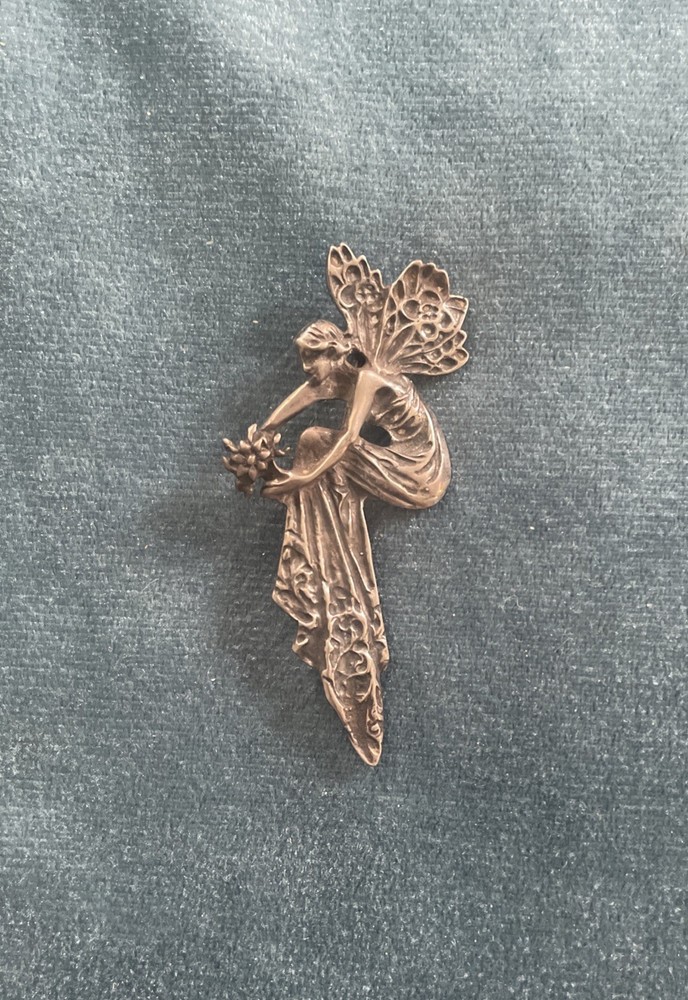 Vintage sterling silver Fairy winged Floral Pendant Pin 925