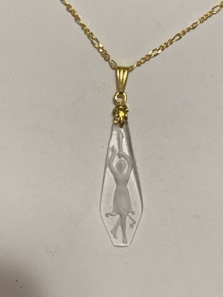 ALMOST GONE* RARE 1920’S ART DECO CRYSTAL INTAGLIO PENDANT-WOMAN W/TORCH*.g-NEW