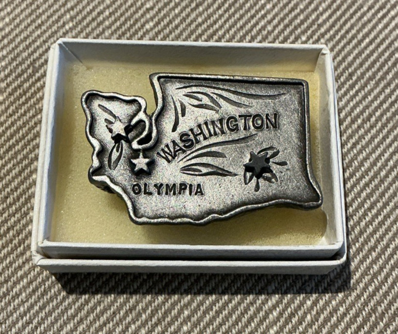 Vtg Pewter Torino WASHINGTON Trinket Box, Pin, Necklace, Pierced Earrings