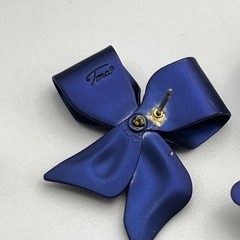 Tona Bow Brooch & Pierced Earrings Set Blue Clear Rhinestone