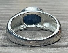 Vintage Blue White Stone Cabochon Southwestern Ring Silver Tone Costume Jewelry
