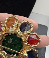 Vintage CAPRI Floral Sun Circle Gold Tone Multicolor Rhinestone Brooch