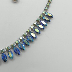 VTG B. David Blue Green Aurora Borealis Rhinestone Choker Necklace & Bracelet