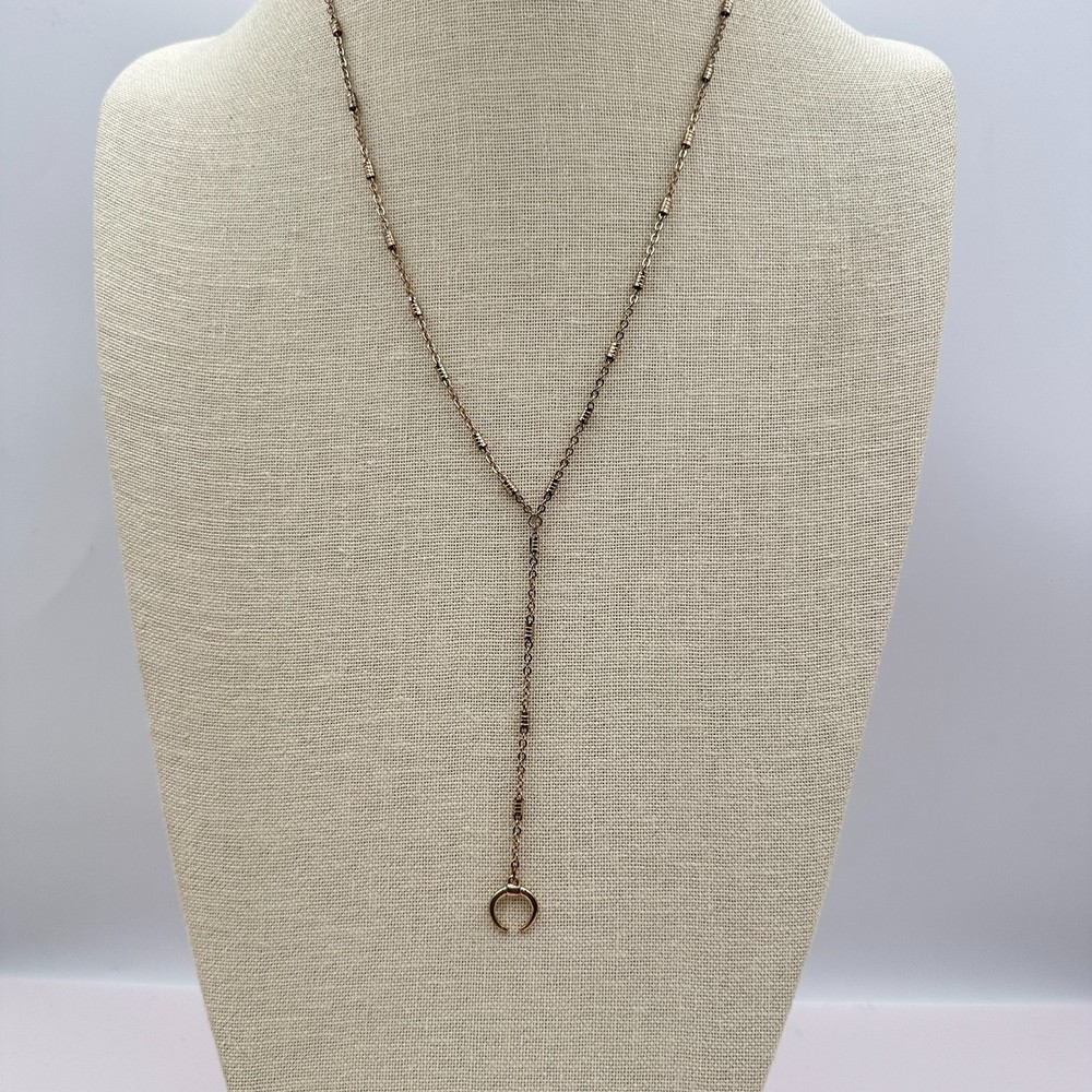 Vintage 90s Rose Gold tone Necklace Layering Chain Moon Pendant Lariat Jewelry