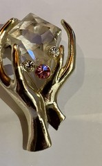 Vintage Jeweled Hand Brooch Unsigned Coro ? Red / Clear Rhinestones
