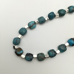 Silver Schark Handmade Sterling Silver & Turquoise Square Necklace 16-20″ #33