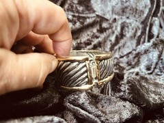 Silver Gold Women’s Grooved Hinged Clamp Bangle Bracelet 7in Elegant Vintage