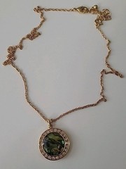 Vintage Nina Ricci Rhinestone Abalone Pendant Necklace 17″ w/3in. Extender