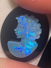 Vintage/Antique 20×15 Natural Solid Hand carved Australian Opal Cameo on Onyx
