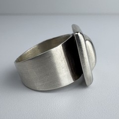Vintage Sterling Silver 925 Oxidized Modernist Square Domed Wide Ring Size 7.5