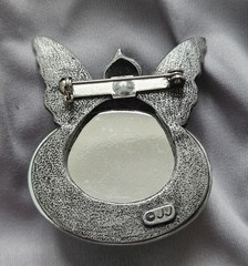 VTG JJ JONETTE Pewter Pin Brooch Winged Fairy Purple Sparkles Crystal Ball 1.75″