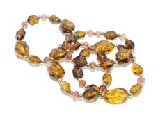 J175-LOT OF 4 STRETCH BRACELETS~AMBER/GOLD TONE BEADS~HARD PLASTIC~