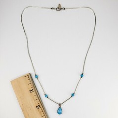 Sterling Silver 925 Turquoise Liquid Silver Turquoise Pendant Necklace 18 inches