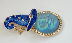 Blue Moon Face Wizard With Aurora Borealis Rhinestones Brooch / Pendant New