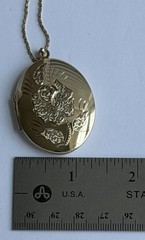 N/C 12k Gold Filled Chain & Etched Floral Locket Pendant Necklace