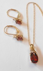 2.50ctw Garnet & Diamond 10K Yellow Gold Matching Earrings Pendant Necklace